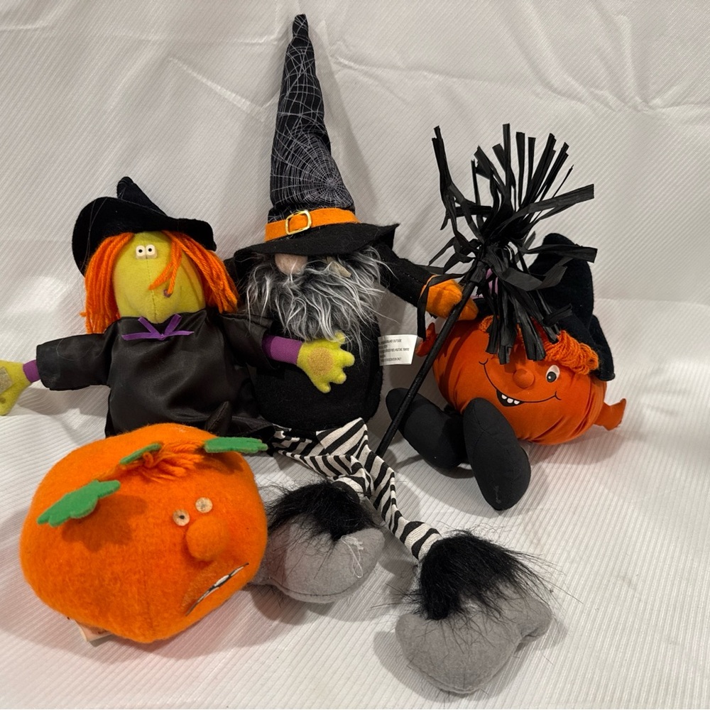 Vintage Hallmark plush Halloween decorations pumpkins witch gnome